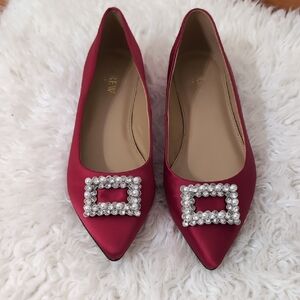 J. Crew Elegant Red Satin Women's Shoes with Embellished Buckle
